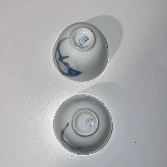 Set of Hand Painted Blue and White Koi Tea Cups - Picture 4 of 4